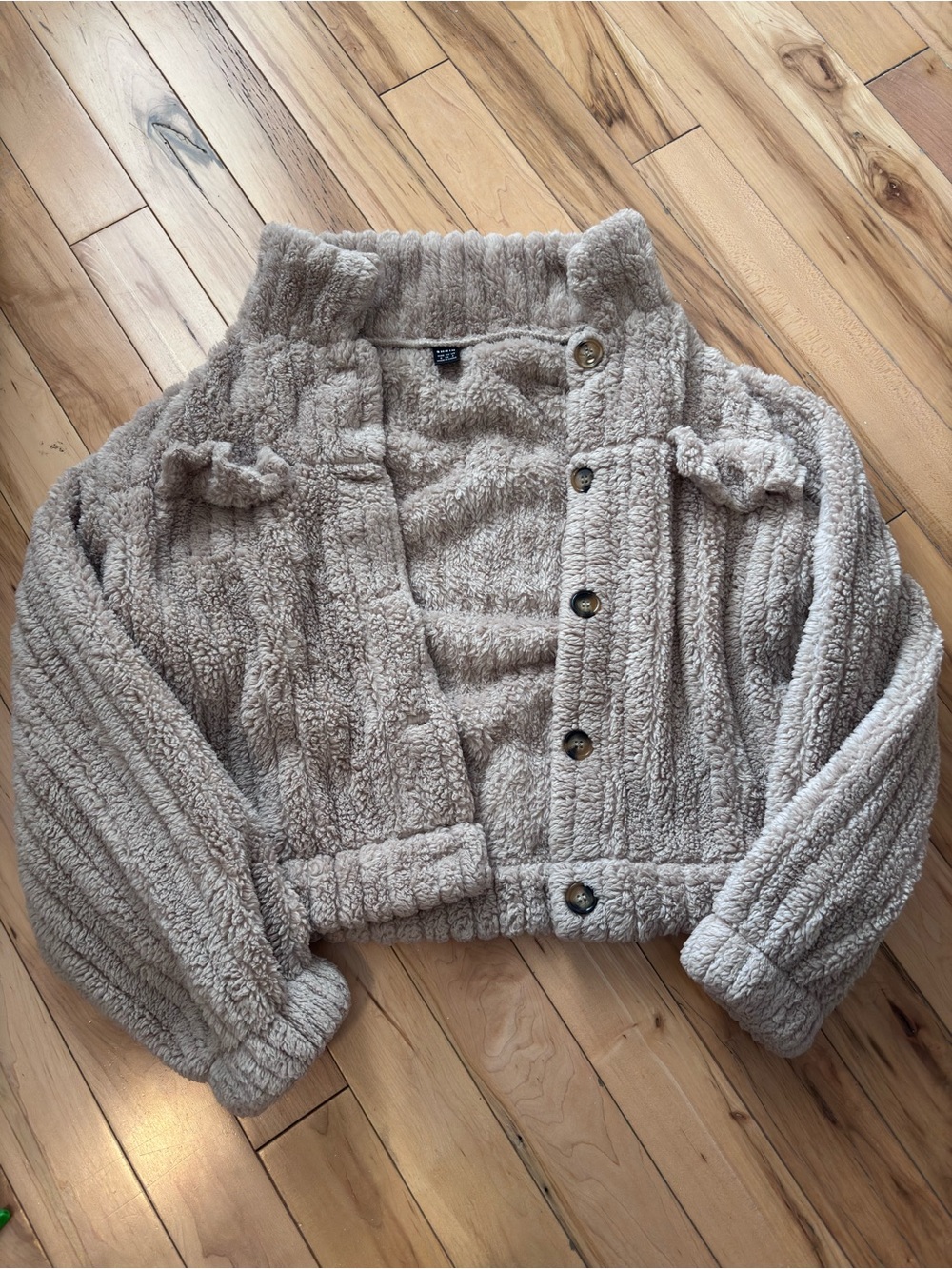 SHEIN Beige Sherpa Fleece Jacket Button Front Collared Pockets Womens S